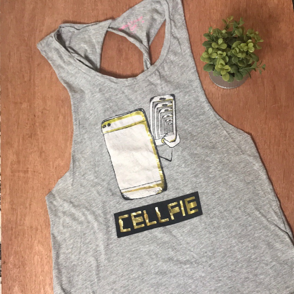 Rebellious One “Cellfie” Graphic Cut Out Tank Tee